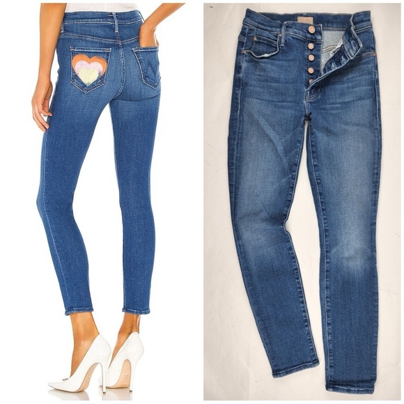 NWOT Mother The Super Stunner Ankle Jeans Double Vision 28 Heart Pocket Painted - Picture 4 of 11
